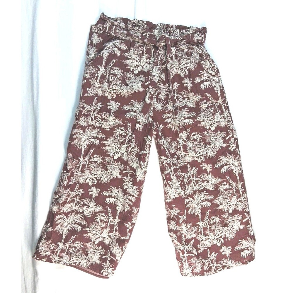 American Eagle Burgundy Linen Cotton Wide Leg Cabana Capri Pants Beach Women S